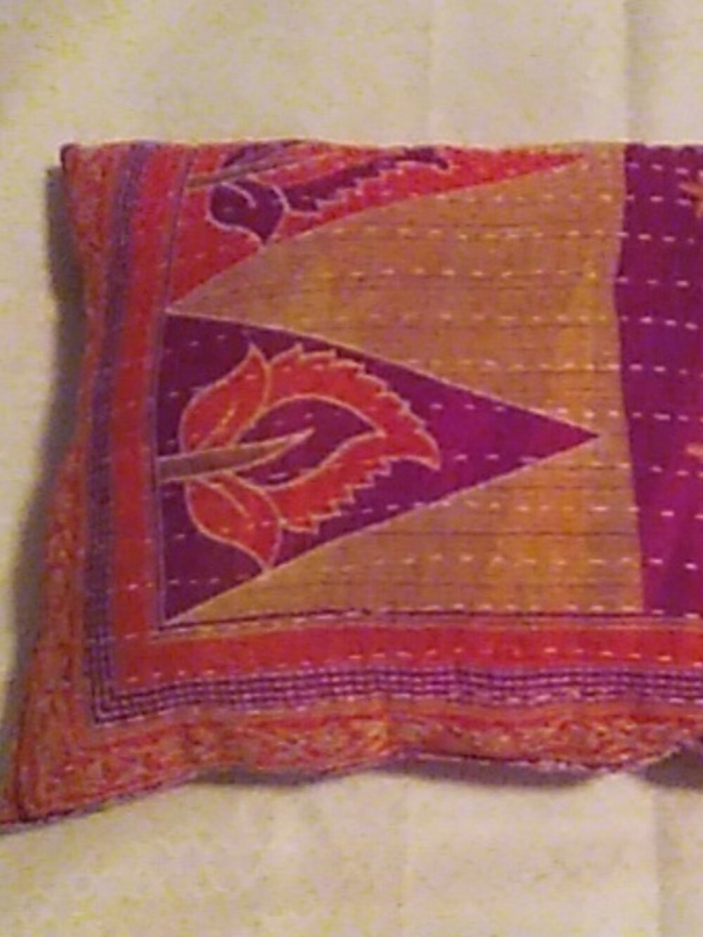 Kantha PIllow Rectangle 11" x 18" Raspberry Handmade Soft New  KP13.